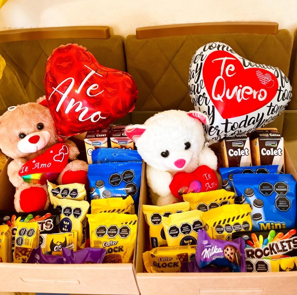 Box "Te Amo" con osito, globo y golosinas