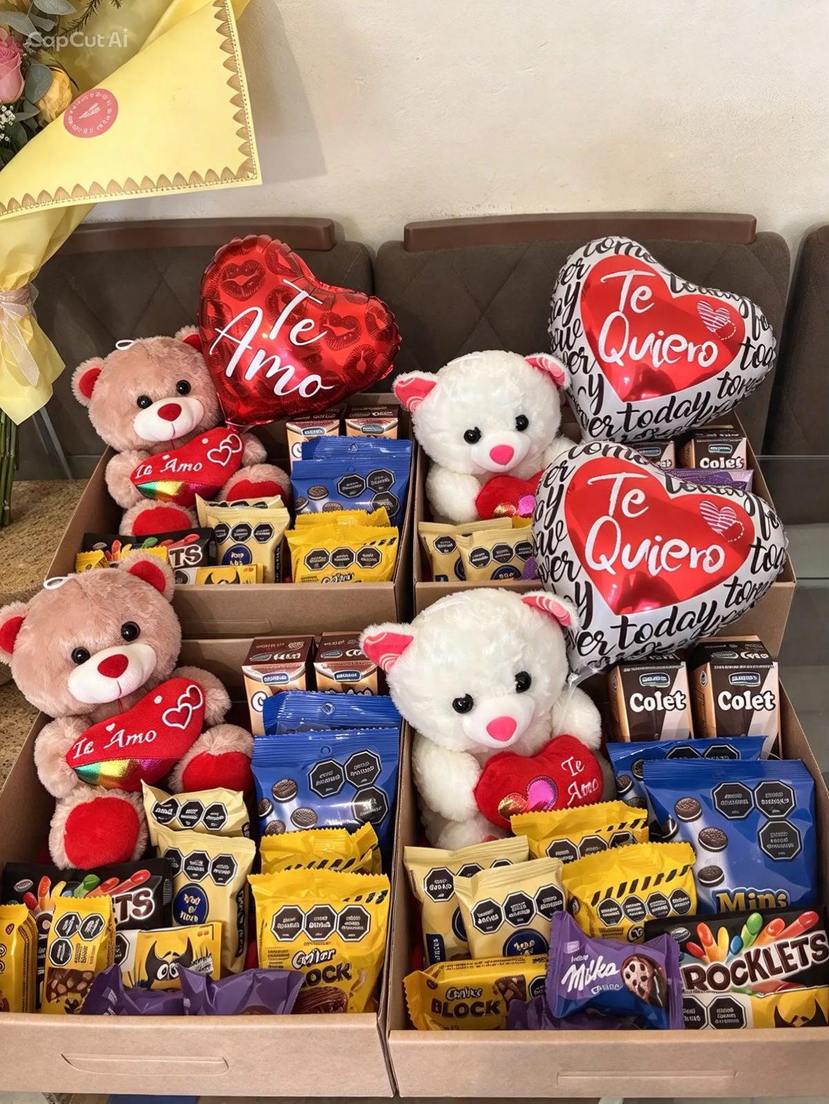Box "Te Amo" con osito, globo y golosinas